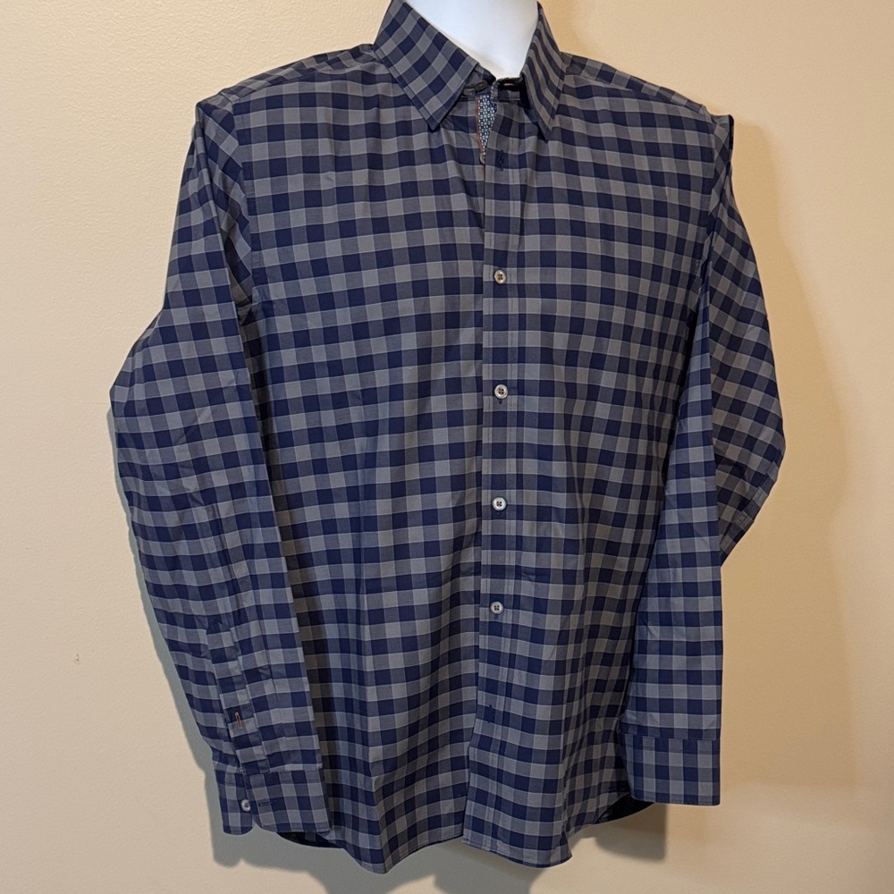 Ted Baker London Navy Checkered Button Down Shirt - Picture 2 of 11